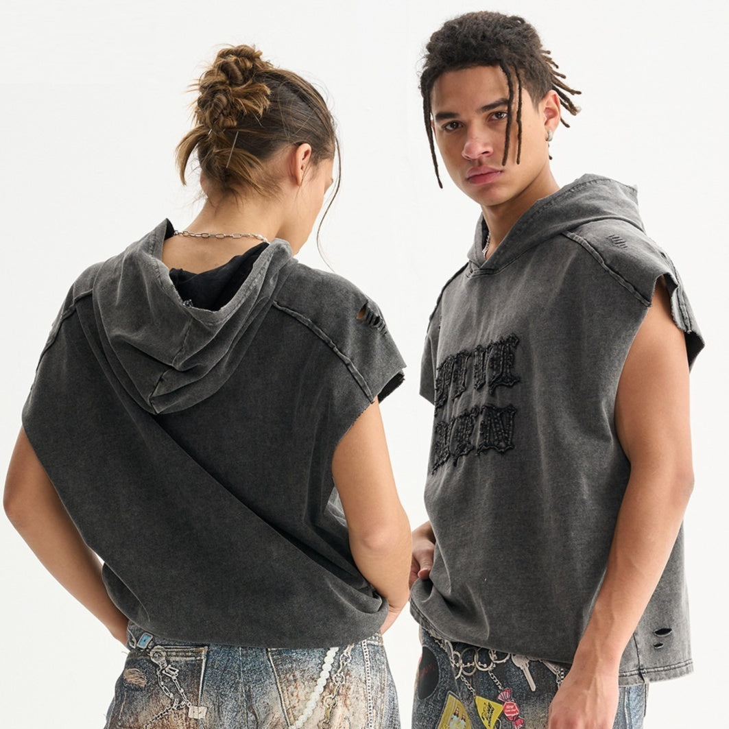 Merican-style Vintage Hooded Sleeveless Vest For Men