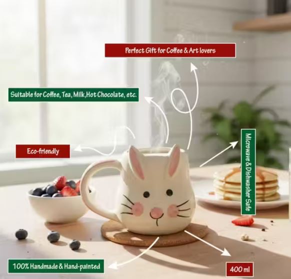 Pink Cute Bunny Face Premium Ceramic Coffee Mug