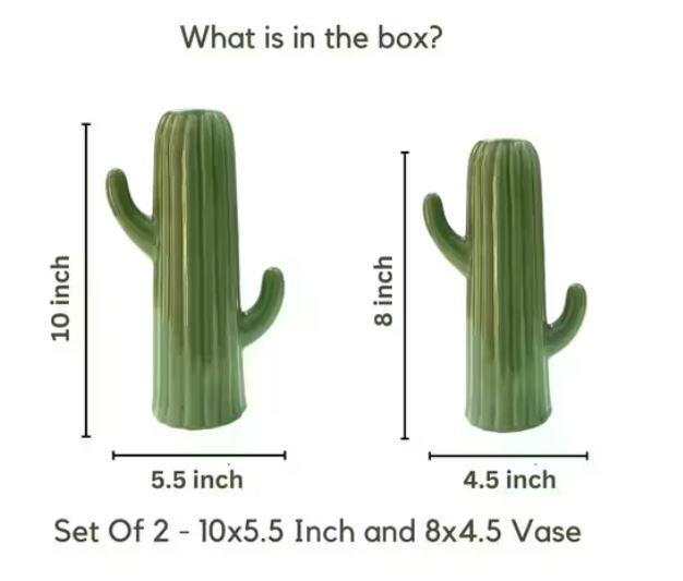 Ceramic Cactus Shape Flower Vase Set of 2 ( 8 & 10 inches)