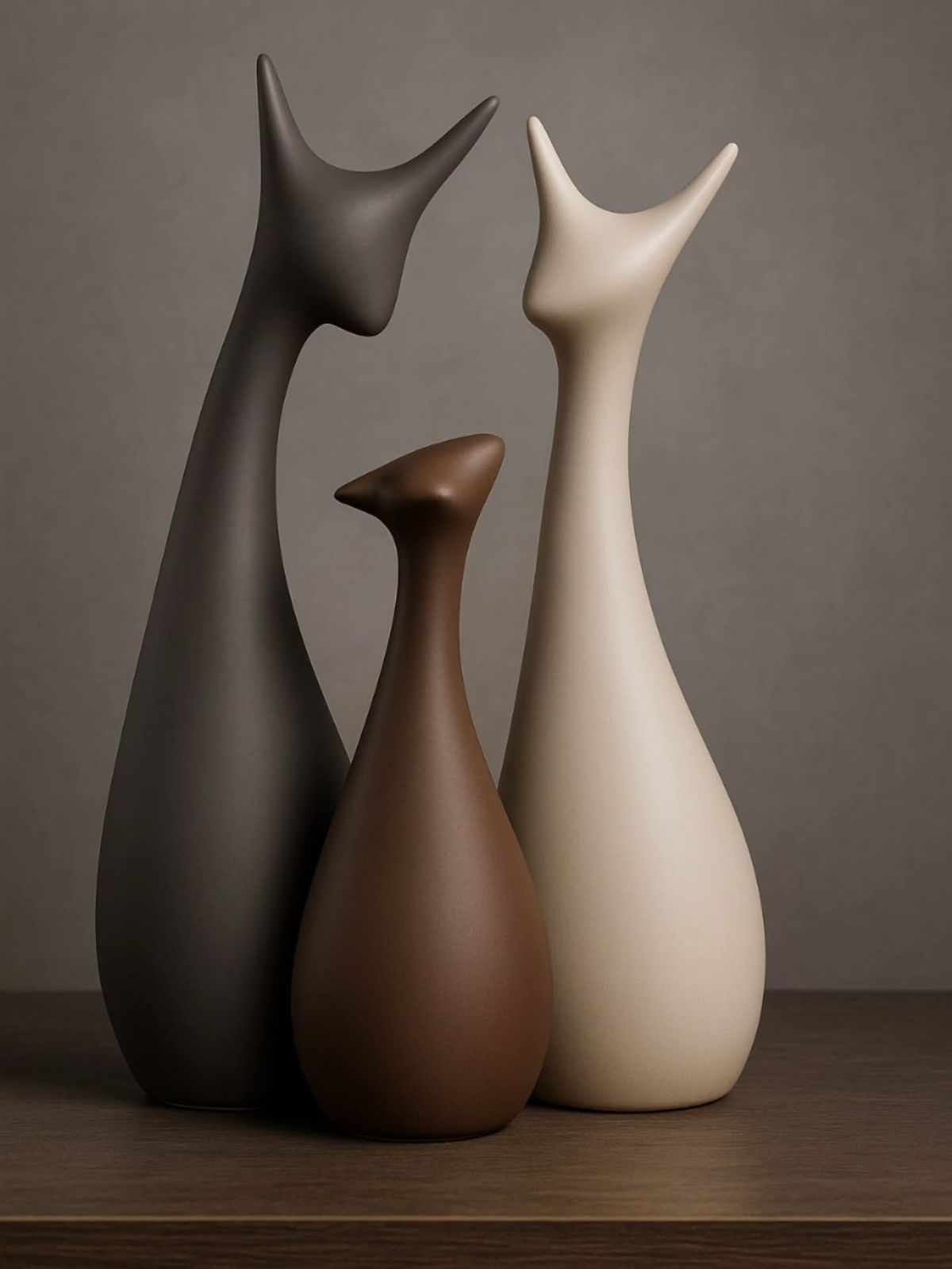 Lucky Deer Statue Family, Piano Finish Ceramic