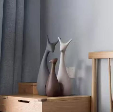 Lucky Deer Statue Family, Piano Finish Ceramic