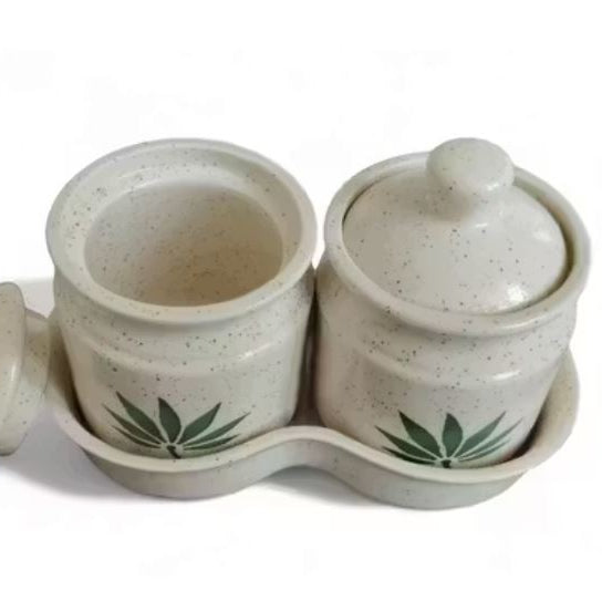 Ceramic Pickle Jar Set of 2 with Ceramic Tray