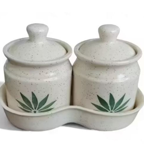 Ceramic Pickle Jar Set of 2 with Ceramic Tray
