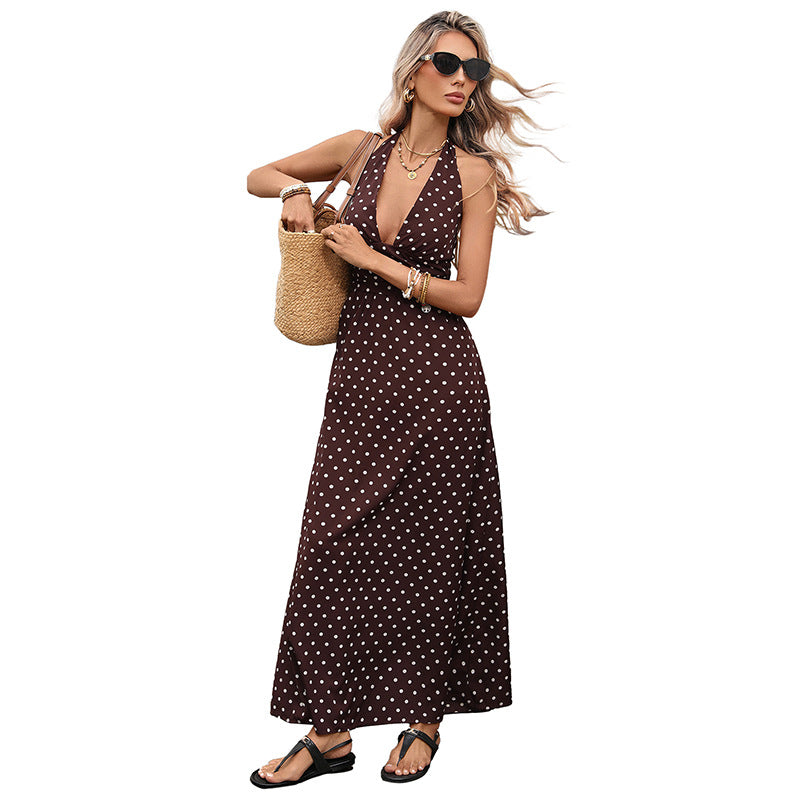 Casual Dot Slim V-neck Long Dresses For Women 2026 Fashion Summer Women's A-Line Midi Dress Elegant Vintage Dresses
