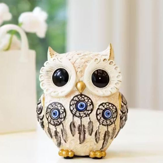 Owl Figurine with Blue Evil Eye