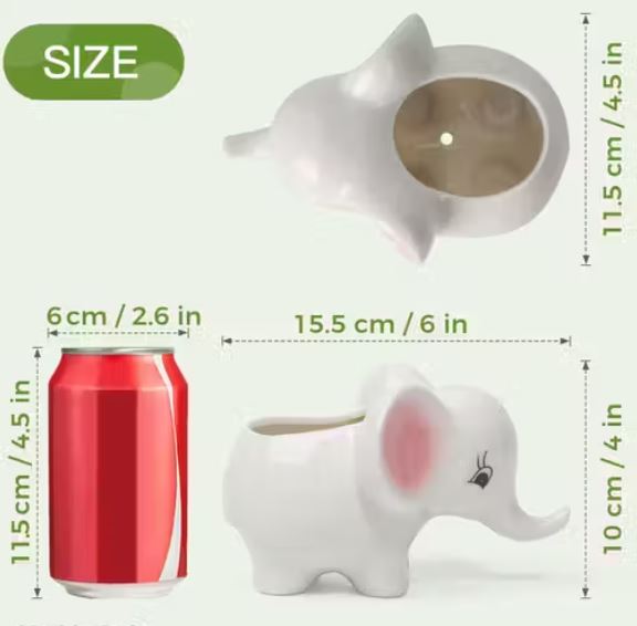 Small White Elephant Indoor Planter Plant Pot
